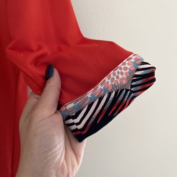 SPORT HALEY Mock Neck Half Sleeve Rhinestone Detailed Polo, Blood Orange- Small - Picture 7 of 9